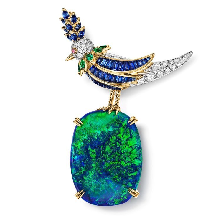 Tiffany Rainbow Bird on a Rock Rainbow Bird brooch