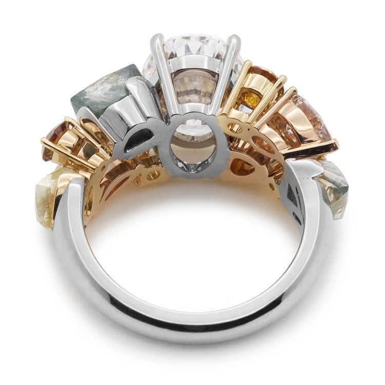 Elegant full view of the De Beers Soothing Lotus ring, showcasing its entire design on a clean background.