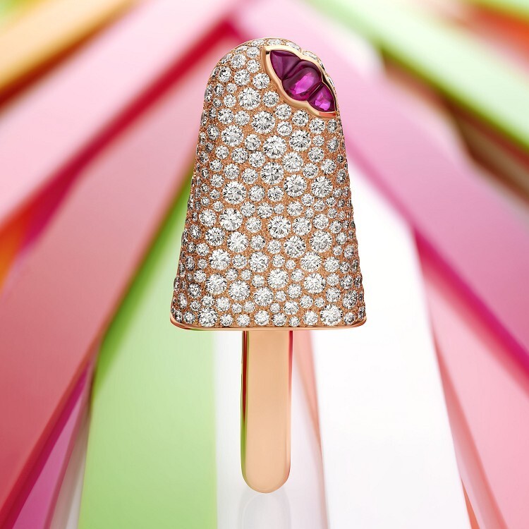 Close-up view of the Bulgari Infanzia high jewelry brooch showcasing intricate diamond setting