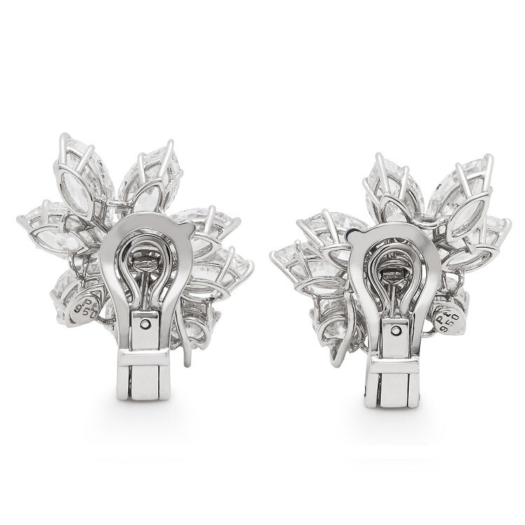 Close-up view of Chopard High Jewelery floral diamond earrings showcasing intricate diamond setting