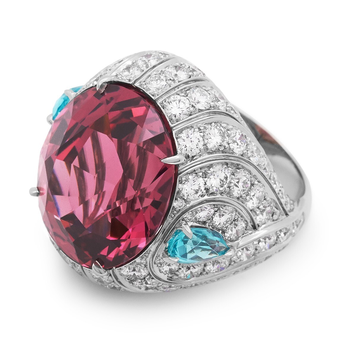 Elegant platinum band of Tiffany & Co. Wave Ring adorned with brilliant-cut diamonds