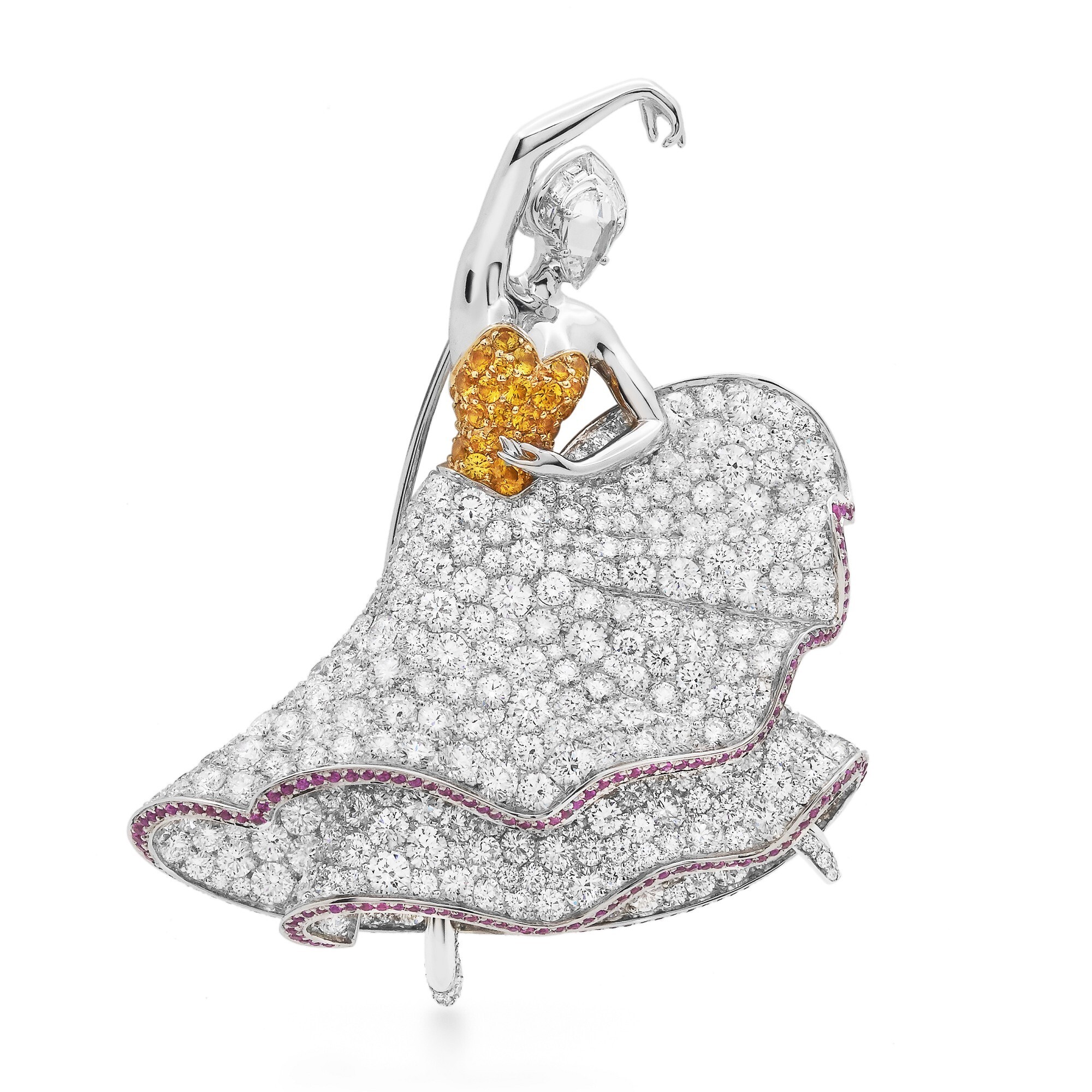 Close-up of the Van Cleef & Arpels Sylphide Brooch, highlighting the rose-cut diamond face and baguette-cut diamond headpiece