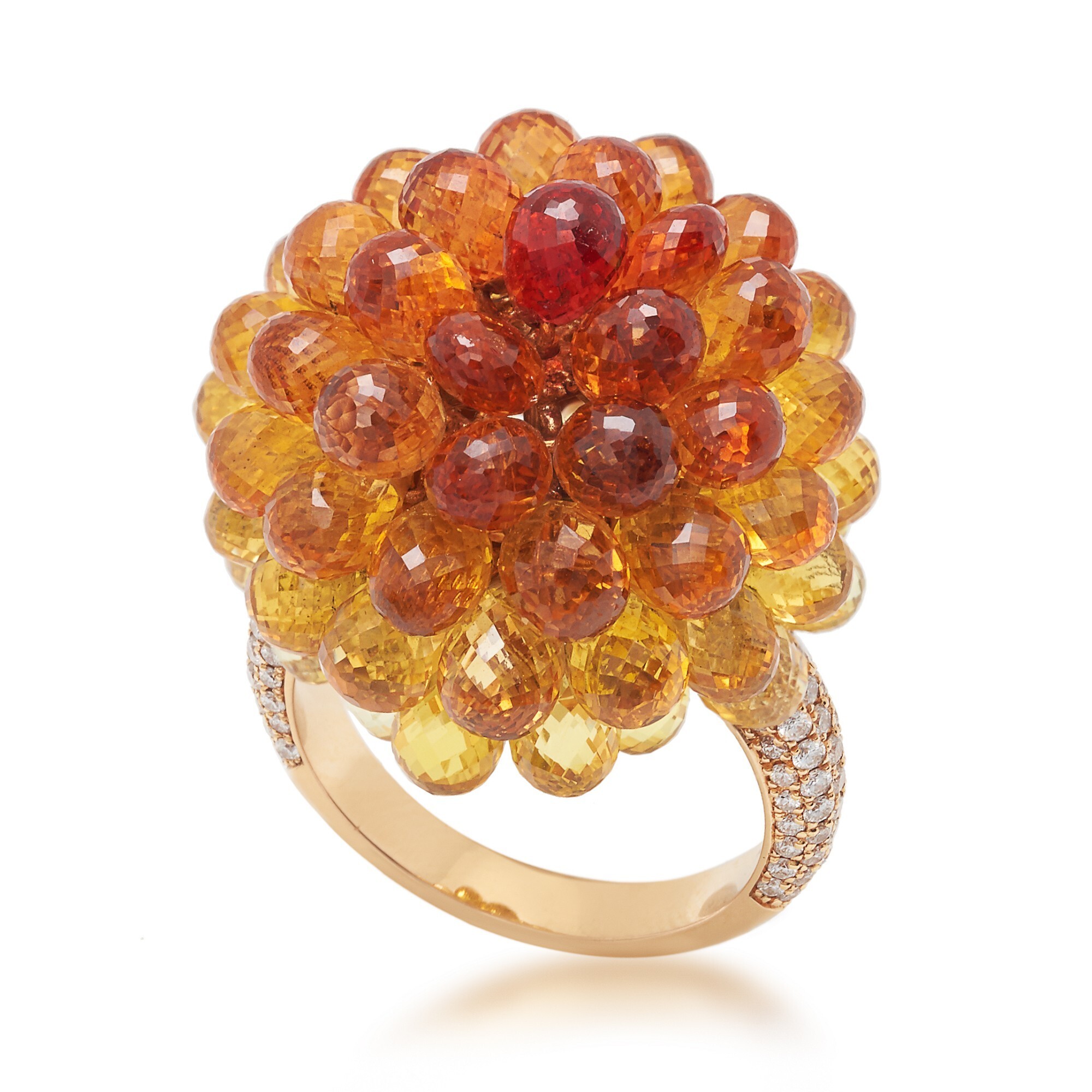 Detailed view of the diamond-set band on a Chopard Copacabana ring, enhancing the pear-shaped gemstones