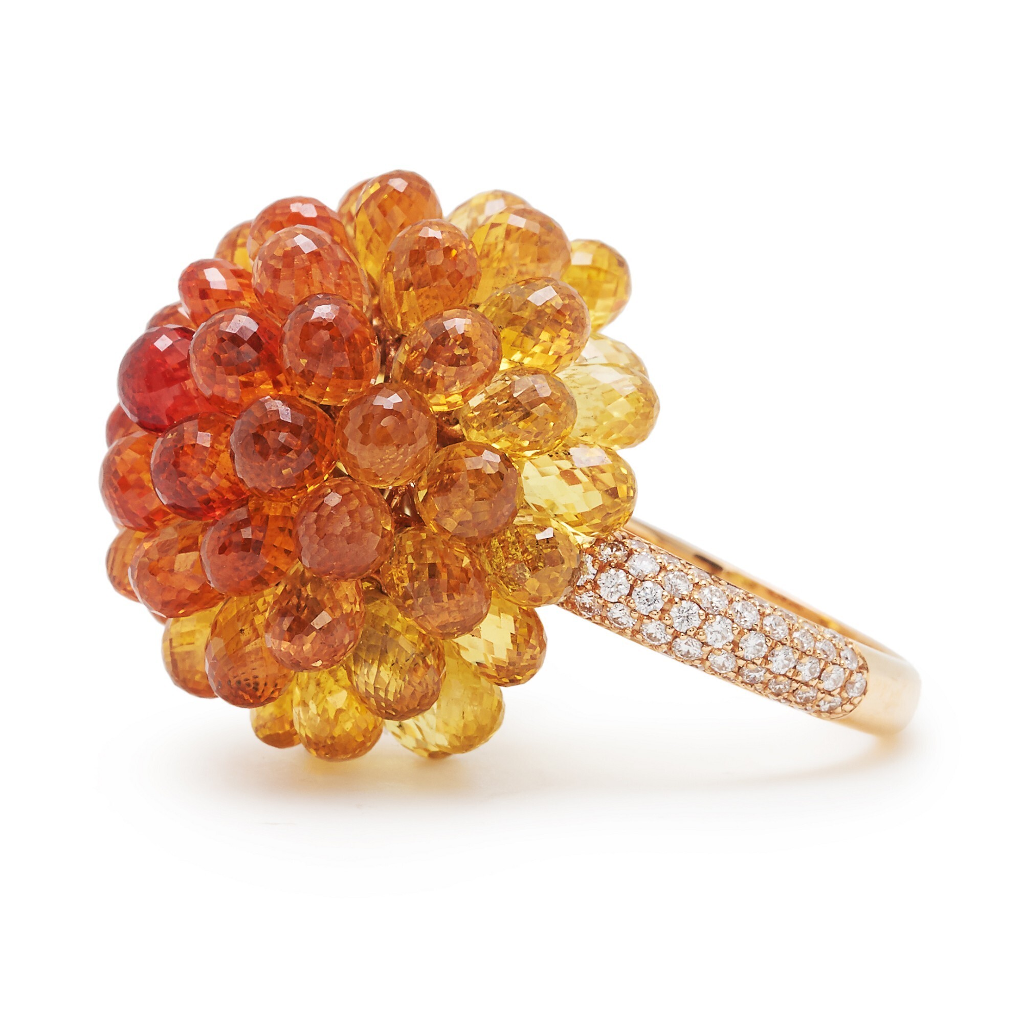 Detailed close-up of the Chopard Copacabana orange ring's gemstone arrangement and setting