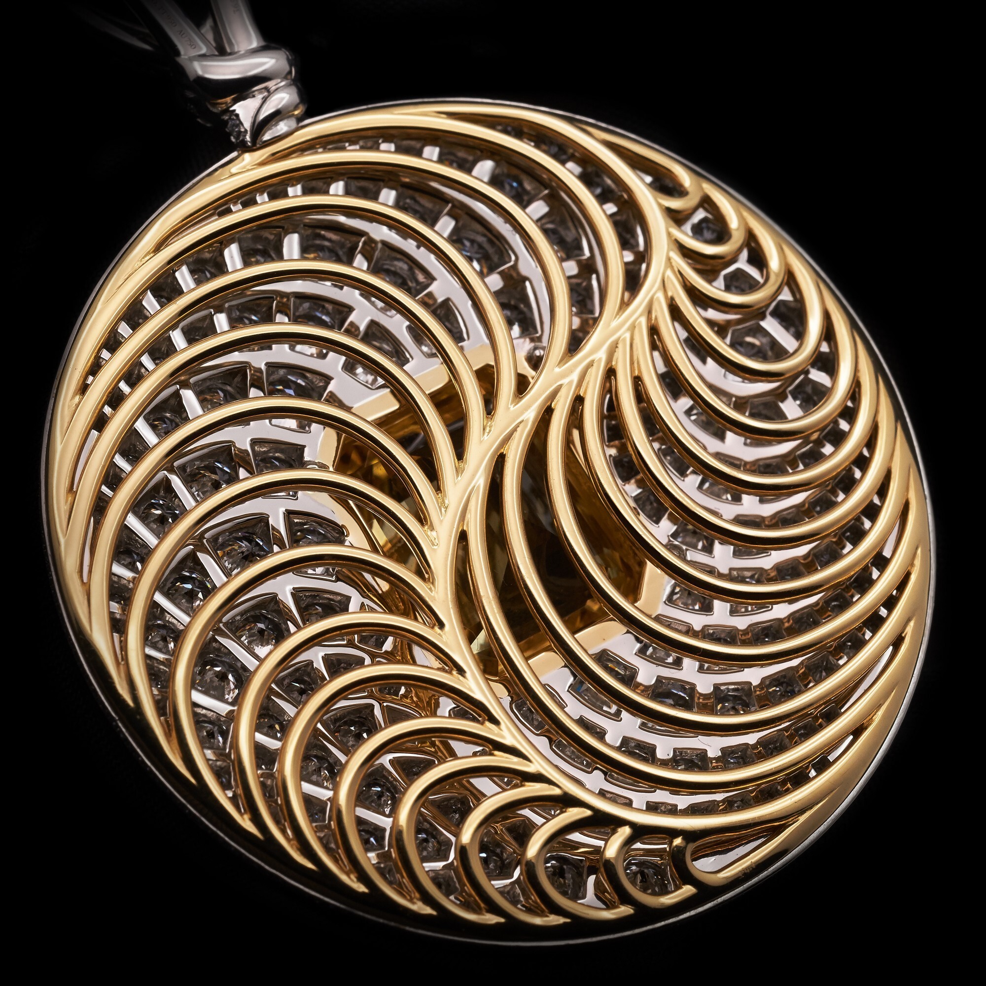 Reverse view of the Tiffany & Co. Blue Book necklace, revealing its beautifully sculpted hollow gold base.