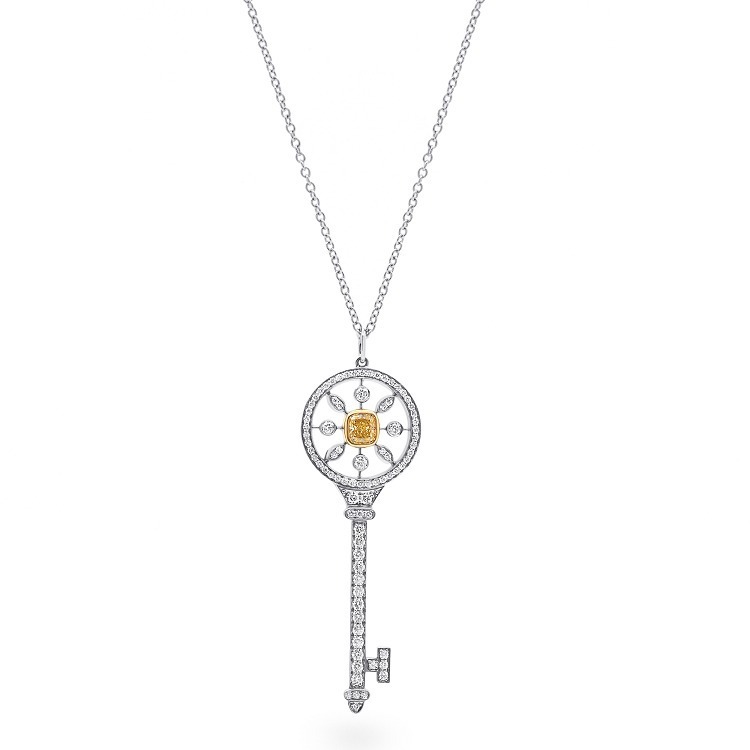 Close-up view of the intricate diamond setting on the Tiffany Kaleidoscope Key Pendant