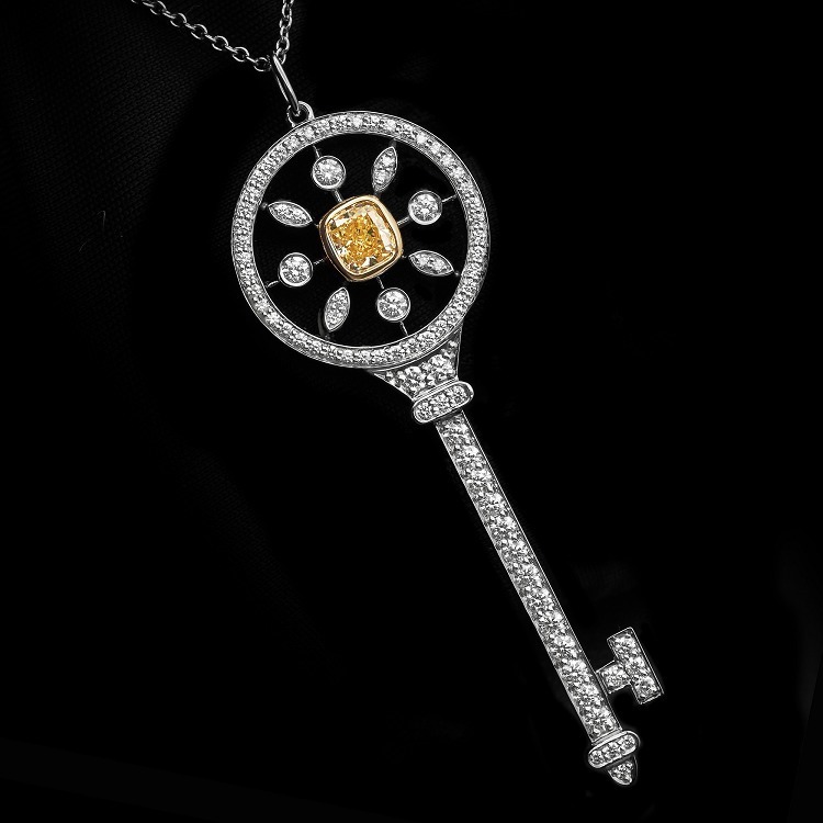 Detailed shot of the Tiffany Key Pendant showcasing its exquisite craftsmanship and precious stones