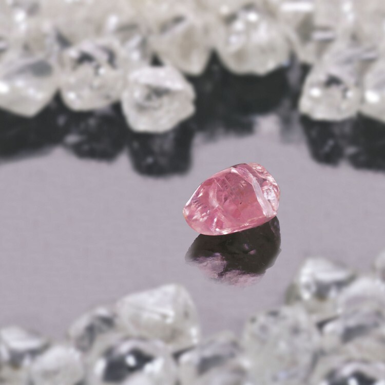 The Graff Pink diamond ring displayed from an angle, emphasizing the brilliance and saturation of the pink stone.