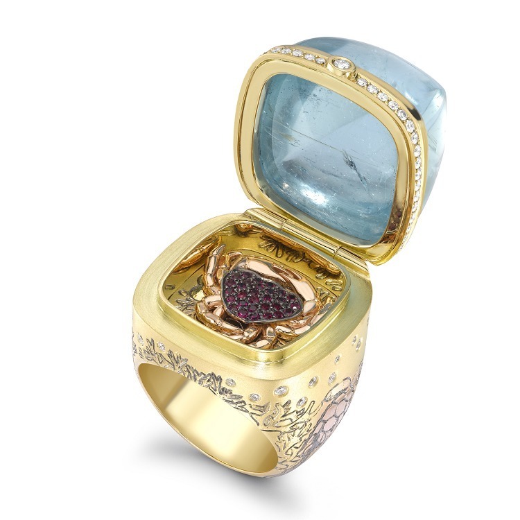 Detailed view of the Theo Fennell Hermitage Hidden Ring showcasing its intricate design and hidden compartment