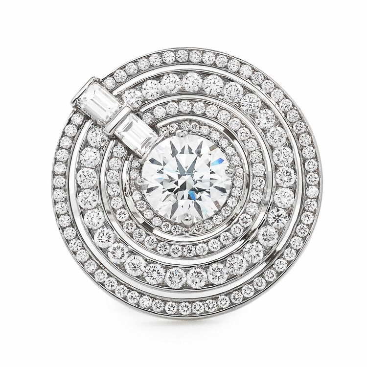 Close-up of a Tiffany Blue Book Collection diamond and platinum 'Ripple' ring