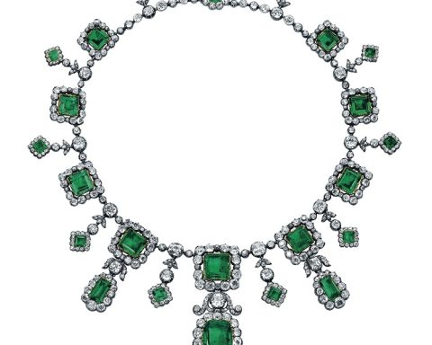 French Princess Hélène d'Orléans emerald and diamond necklace