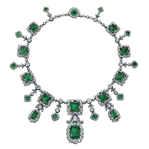 French Princess Hélène d'Orléans emerald and diamond necklace