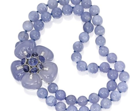Suzanne Belperron Flower-Head Blue Chalcedony Necklace Couronne Blue Chalcedony Bracelet