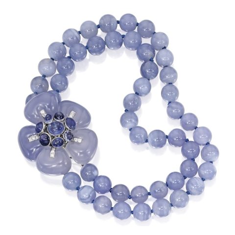 Suzanne Belperron Flower-Head Blue Chalcedony Necklace Couronne Blue Chalcedony Bracelet