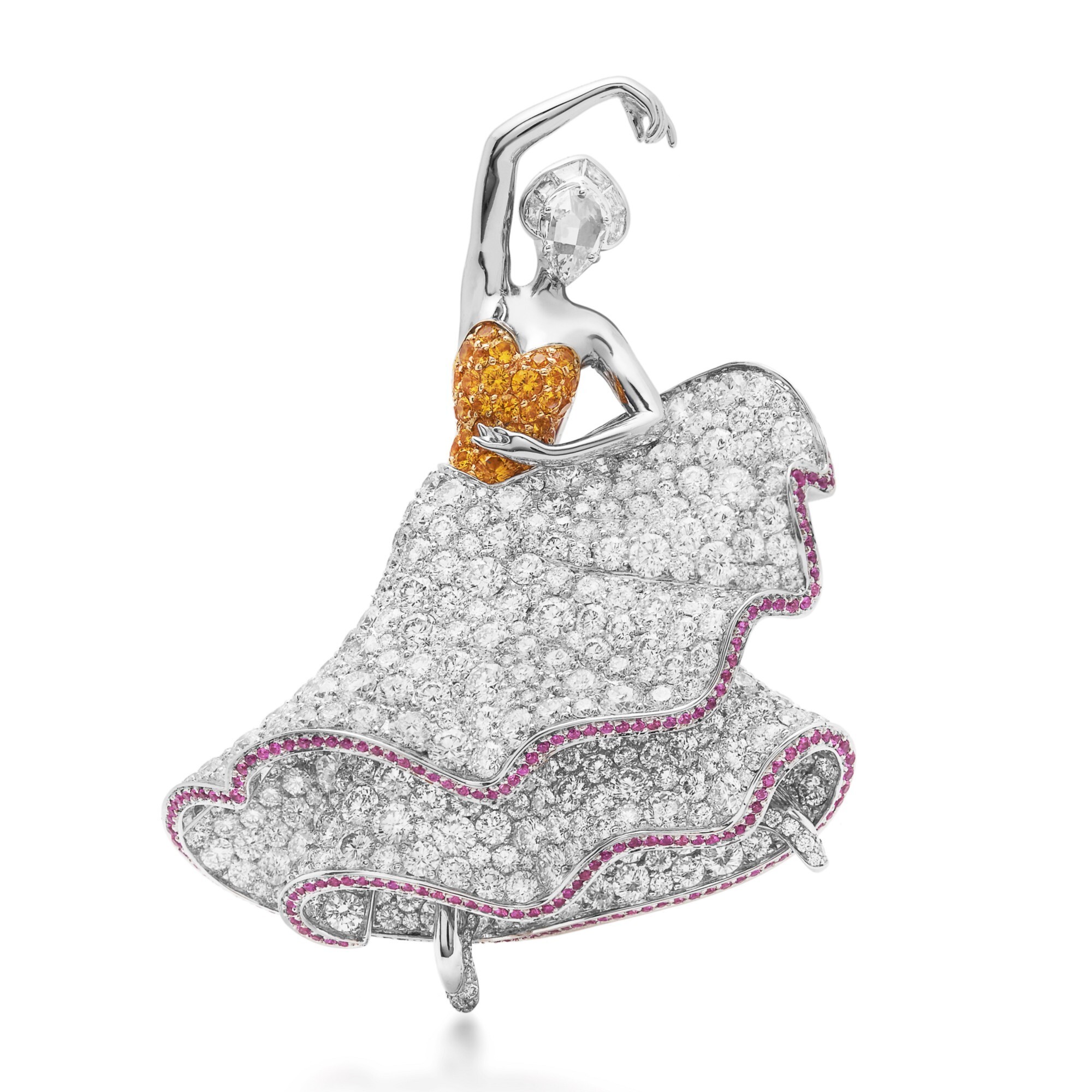 Van Cleef & Arpels Ballet Précieux Sylphide Brooch, full front view showcasing intricate diamond and sapphire setting