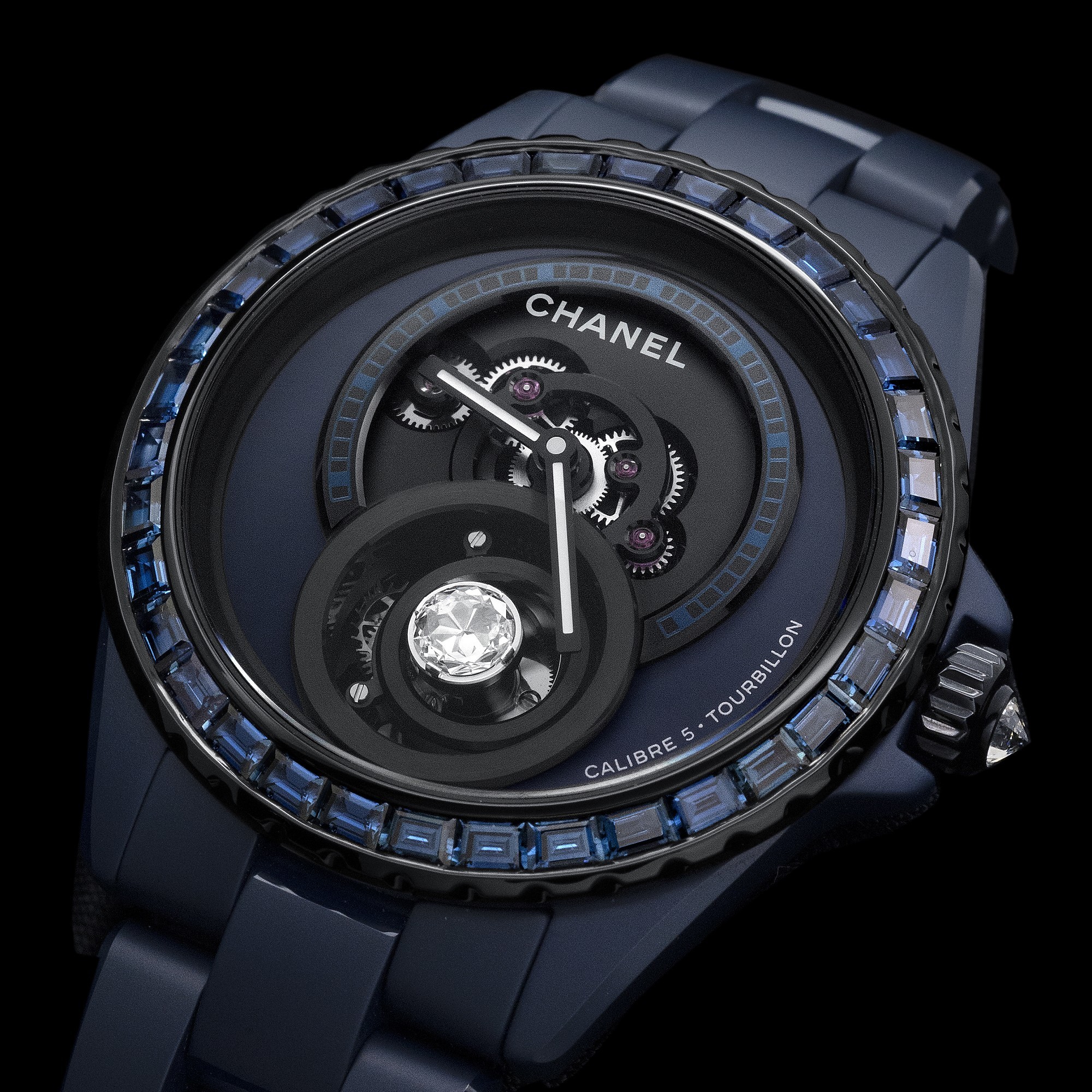 Chanel J12 Bleu Diamond Tourbillon crown detail